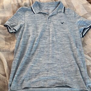 American Eagle Outfitters Heathered Blue Polo Shirt